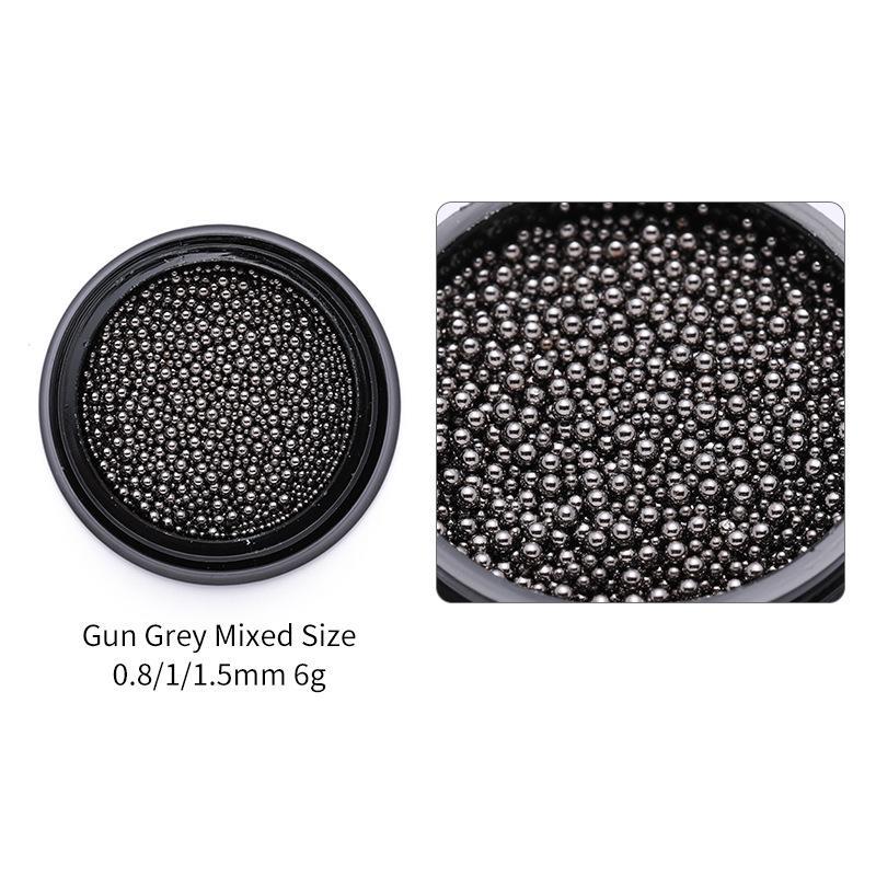 1 kaste 0,8 mm/1 mm/1,5 mm nerūsējošā tērauda nagu mākslas krelles, daudzizmēra D nagu mākslas rotājumi