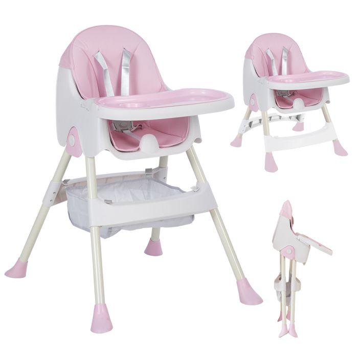 K IKIDO - Chaise Haute Bébé,chargé 15kg-Évolutive-De 6 Mois À 3 Ans,chaise Confortable Avec Harnais 5 Points, Rose