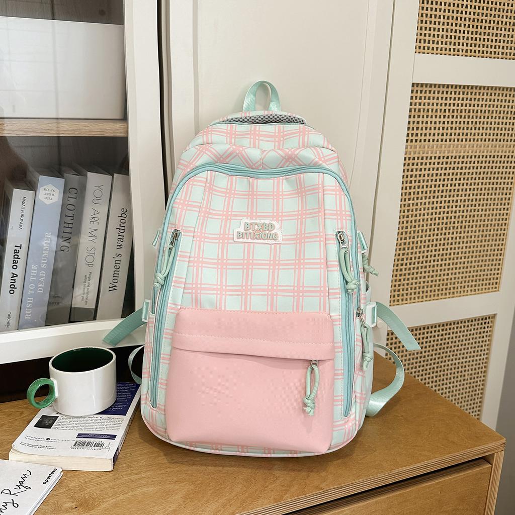Schoolbag Plaid School Bag Female Students Versatile Small Fresh Junior High School Students Backpack Travel Backpack Tide Large Capacity College