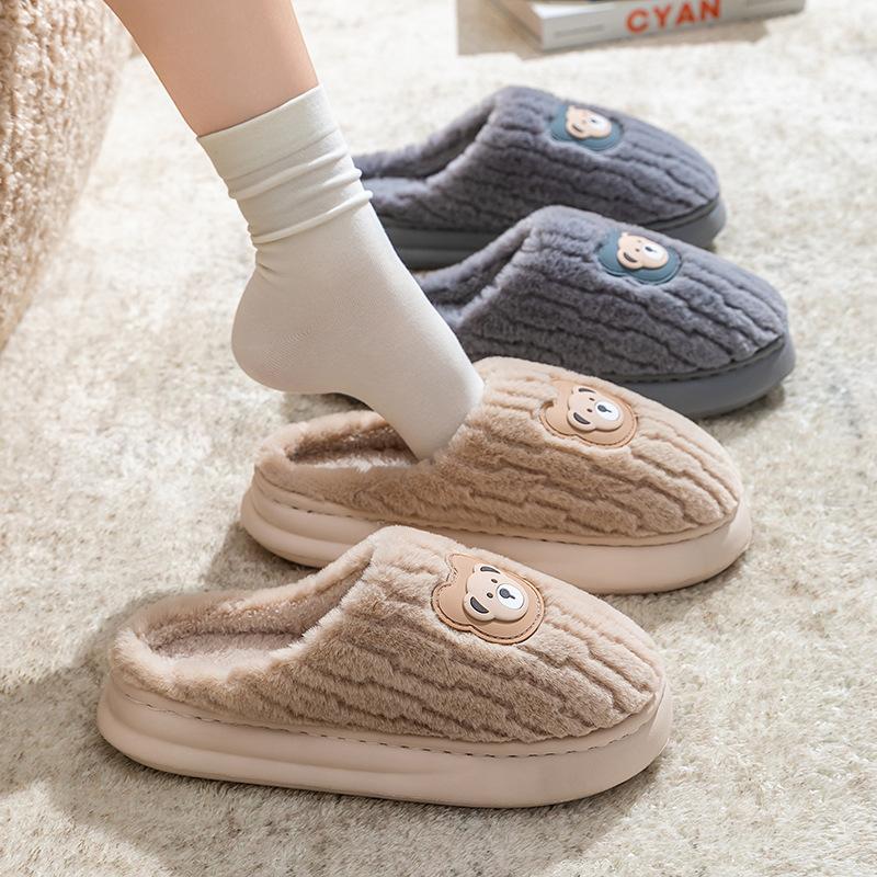 Couple bear head cotton slippers cute home indoor non-slip thick-soled plush shoes warm winter slippers