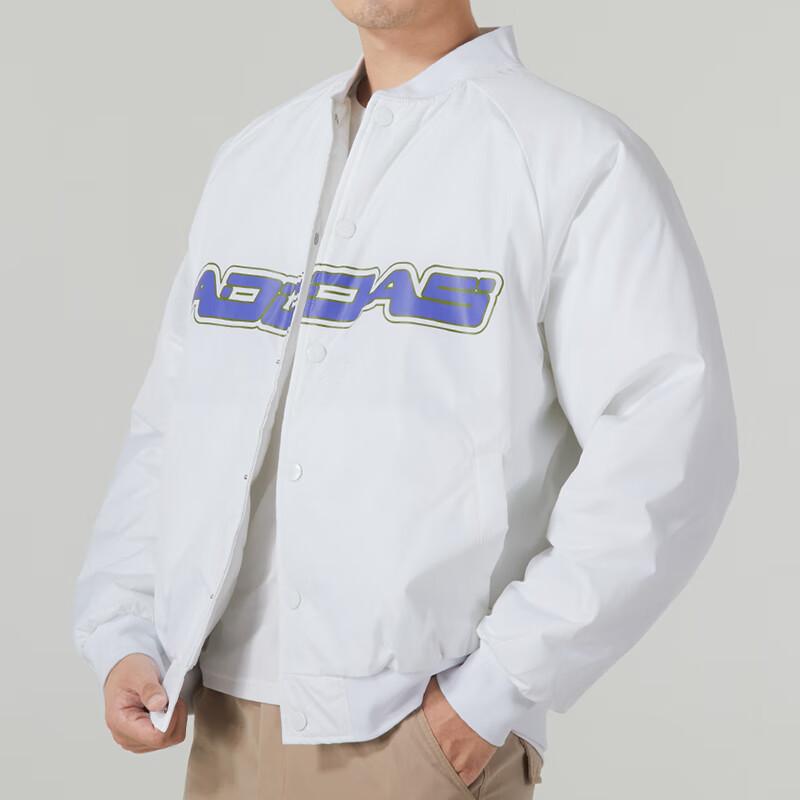 adidas Letter Print Baseball Collar Single-Breasted Cotton Jacket Men Jackets White IK2411