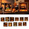 Halloween Party Decorations DIY Lighted Ghost Shadow Box Kit, Wooden Frame LED Warm Light, Gothic Memory Display with Crystal Glass Panel, Decorative