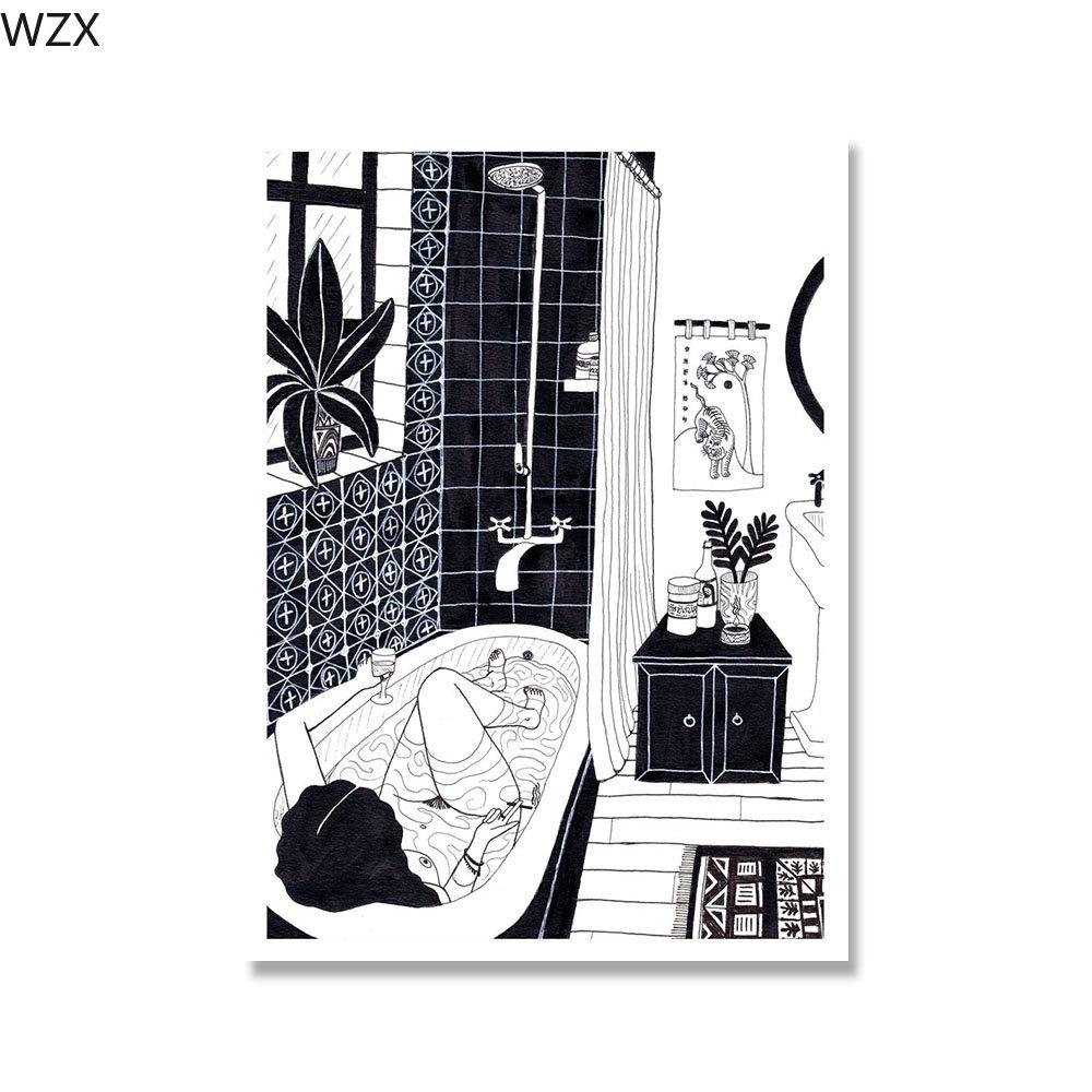 Toilette Leinwand Wand nordischen Kunst Poster drucken lustige Badezimmer Zitate Kunst Malerei schwarz und weiß Typografie Home Decor kein Rahmen