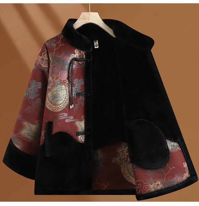 Winter Coats for Middle-aged & Elderly Women: Fur-lined Tang Suit with Frog Fasteners for Moms & Grandmas
