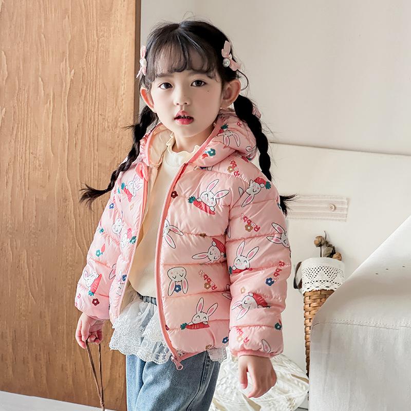 boy's and Girls' warm cotton-padded clothes winter baby girl thickened short cotton-padded hooded jacket children's autumn cute cartoon print coats