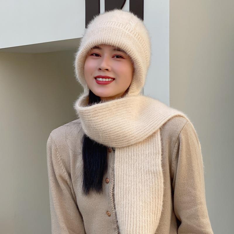 Women's Hat Scarf Combo Knitted Hats Versatile for Autumn and Winter Outdoor New Winter Knitted Hats