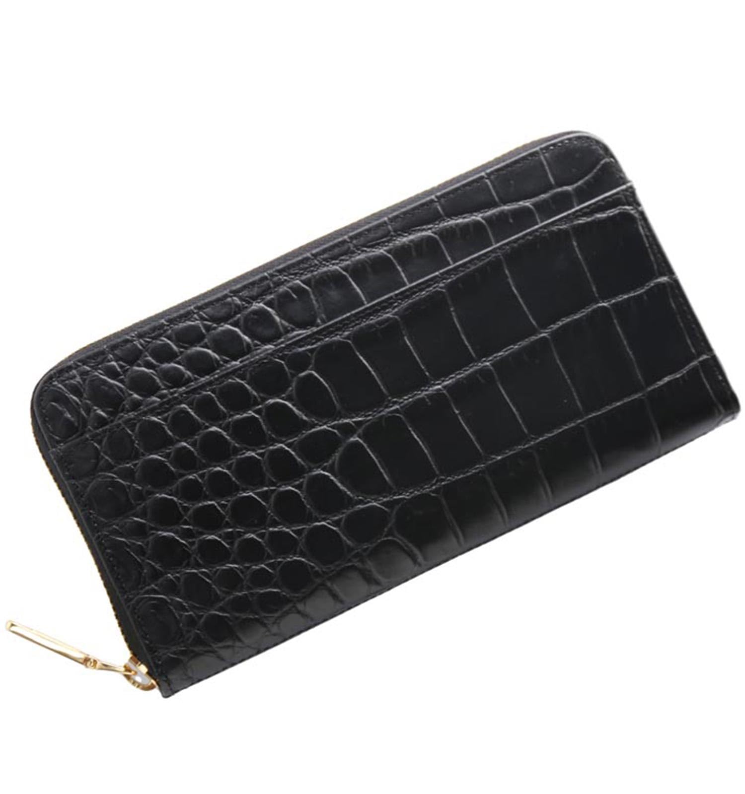 

Sankyo Shokai Crocodile Embossed Italian Leather Long Wallet for Men and Round Zipper Black Women, closure, чорний