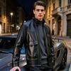 Futing Men's Genuine Lambskin Stand Collar Leather Jacket