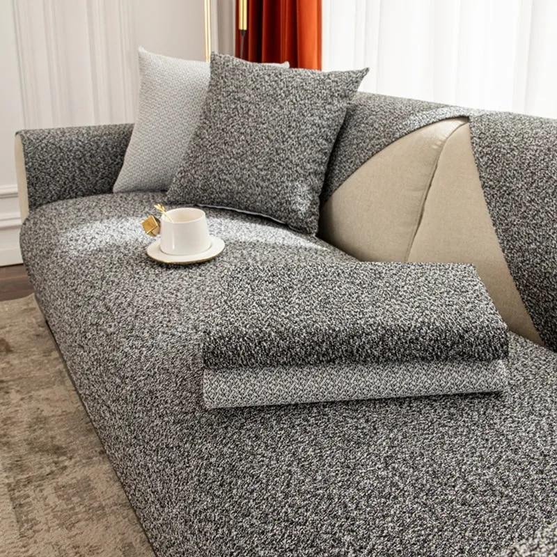 Japanese Style Hemp Feeling Living Room Sofa Ma All-season Universal Anti Slip Modern Simple Solid Color Sofa Cover