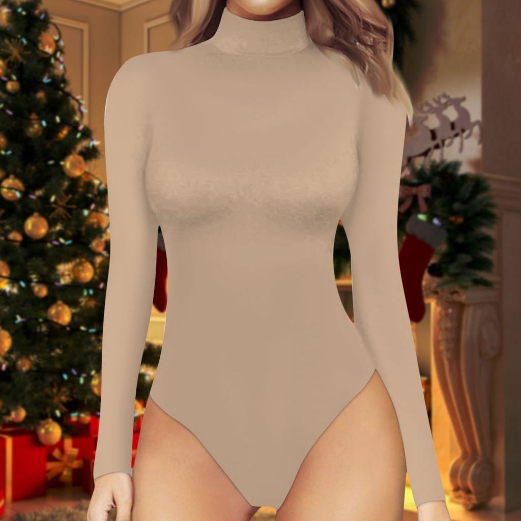 Women's One-piece T-shirt Slim Long Sleeve Half High Neck Solid Color Jumpsuit Top