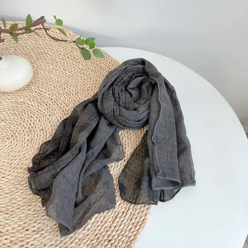 

Ретро И Старый Хлопок И Лен Двухцветный Лоскутный Шарф Модная Теплая Шаль Японский Универсальный Плиссированный Осенне-Зимний Шарф Женский 85*180cm темно-серого