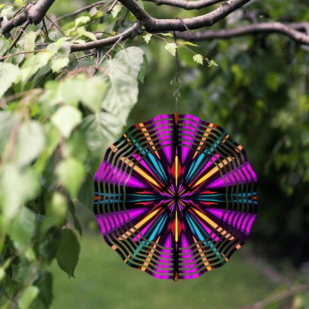 10 Inch Metal Mandala Wind Chime for Outdoor Decor Rotating Hook Garden Balcony Hanging Ornament No Batteries Needed Perfect Gift for Spring Summer