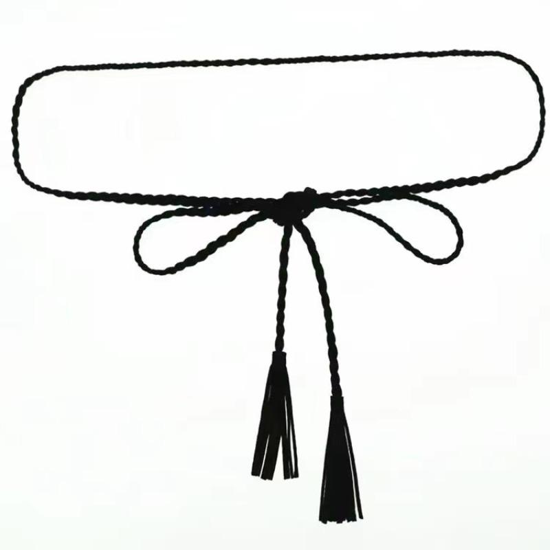 Leather Designer Braid Waist Belt With Tassel
