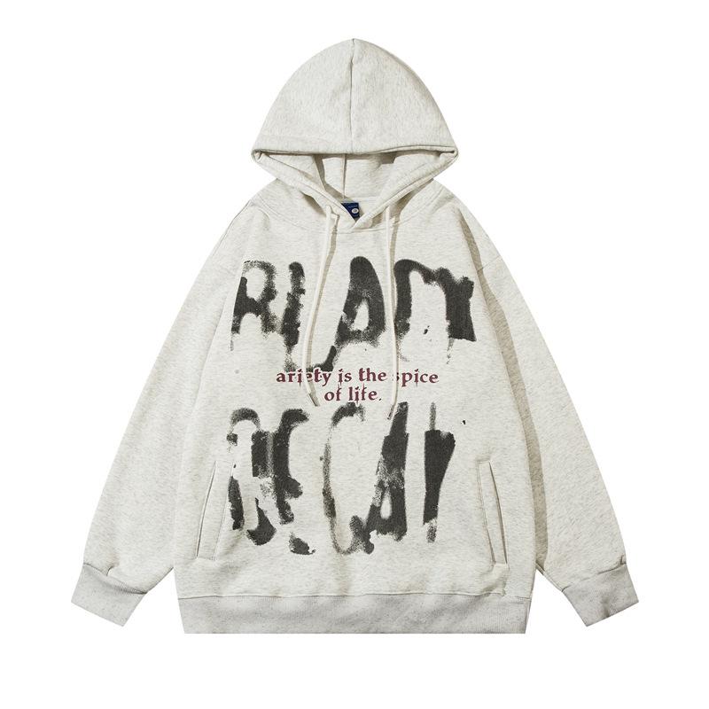 Men s Retro Letter Print Oversized Hoodie - Autumn/Winter Loose Fit Pullover Jacket L
