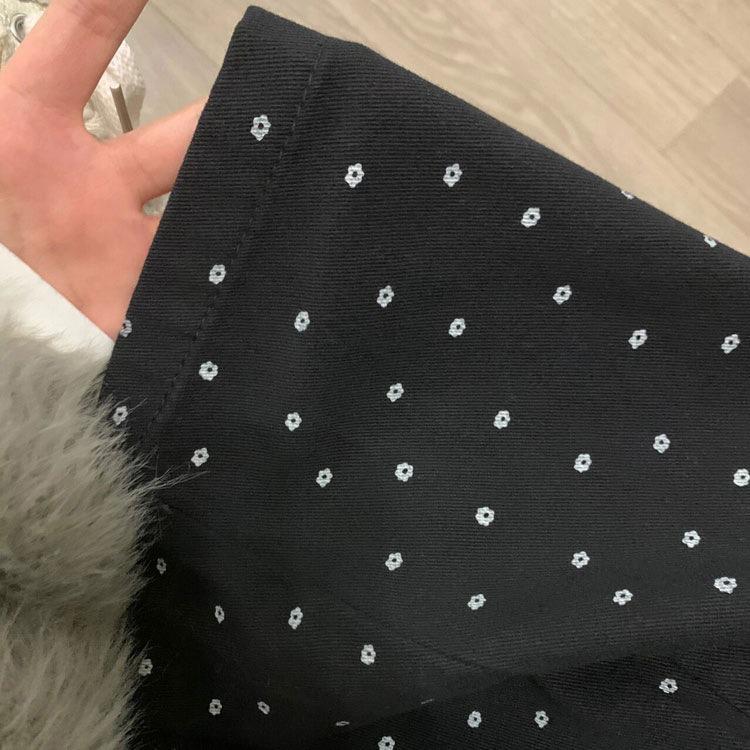 Women's High Waist Black Polka Dot Floral Wide-Leg Trousers with Velvet Lining - Autumn/Winter