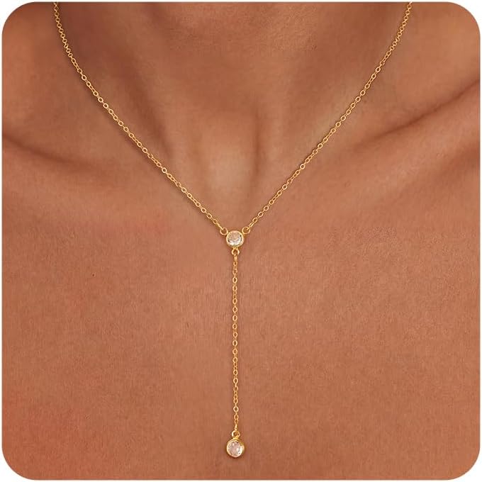 Tewiky Dainty 14k Gold Plated/Silver Cubic Zirconia Necklaces for Women | Simple CZ Jewelry Necklaces Trendy Gifts