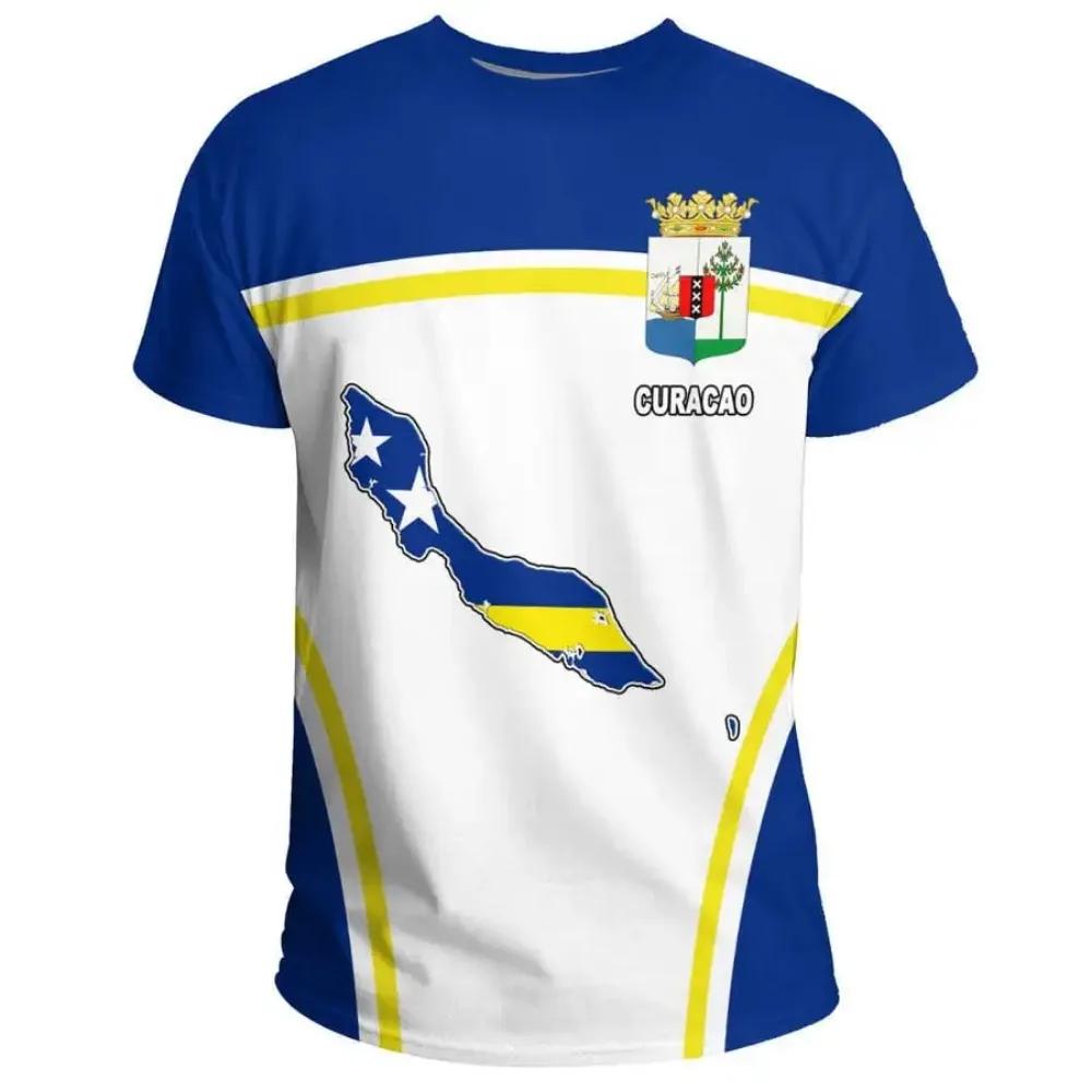 Republic of Curacao Flag T-shirt 2024 Summer Casual Fashion Graphic T Shirts Men Football Sports Autonomous Day Designer Clothes