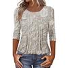Women's Fashionable Casual Three,quarter Sleeve Button,down Retro Floral Round Neck Top