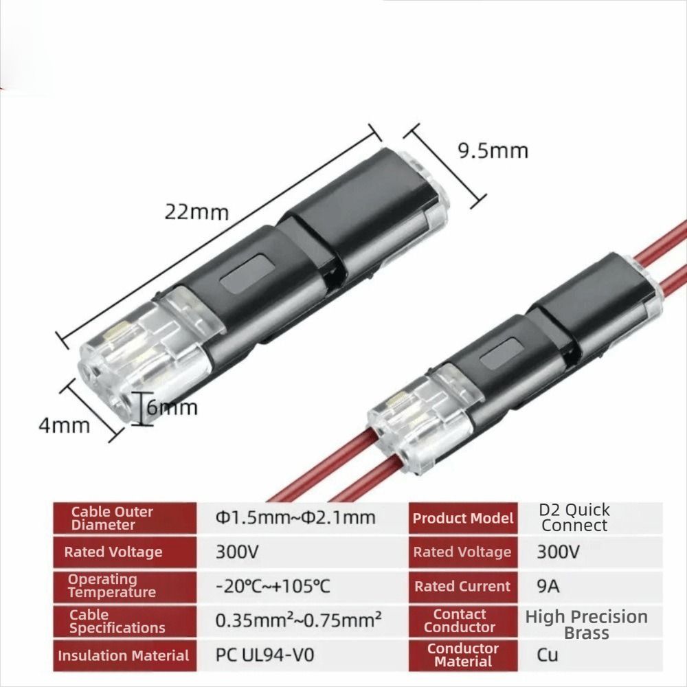 2-Pin-Stecker Schnellverbinder Doppelter Draht Einsteckverbinder Universelle Drahtverbinder