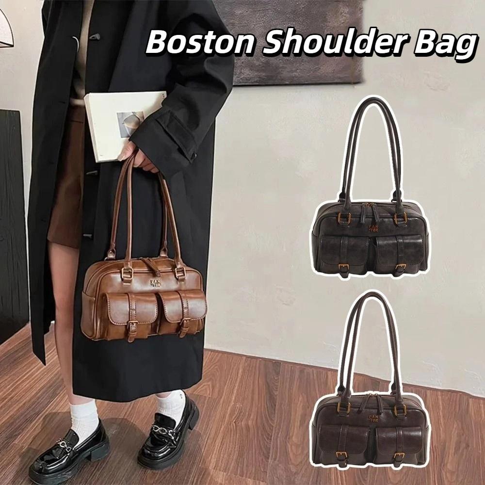 Handbag Pocket Boston Tote Bag Korean Style Underarm Bag All-match PU Bowling Bag  Women