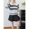 Contrasting striped lapel knitted cardigan autumn and winter new short loose lazy soft waxy sweater jacket women