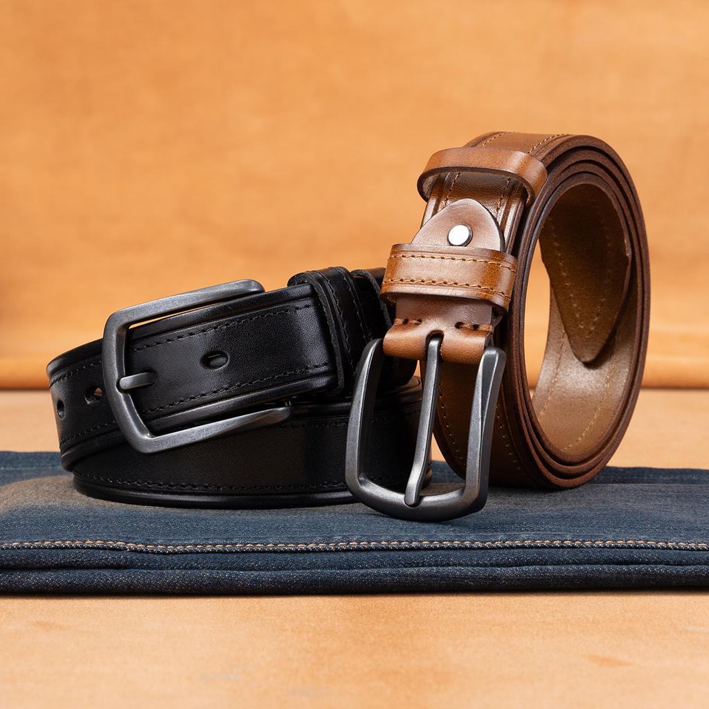 Retro Belt Men'S First Layer Cowhide Genuine Leather Versatile Tree Paste Leather Pin Buckle Belt Young And Middle-Aged Belt