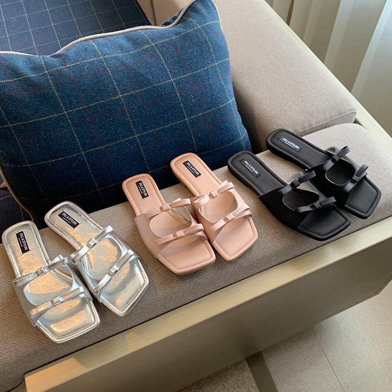 Sandals Women's Summer Wear Flatsoled Cool Slippers Silver Beach Shoes Wide Feet Fat Feet Large Size Women's Shoes