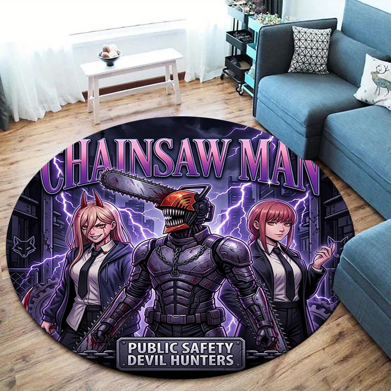 Chainsaw Man Round Area Rug Carpet Rug For Living Room Bedroom Sofa Playroom Decor Nonslip Floor Mat