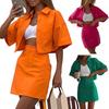 2Pcs/Set Women Shirt Skirt Set Lapel Short Sleeve Buttons Placket Shirt High Waist Short Skirt Set Solid Color Outfit