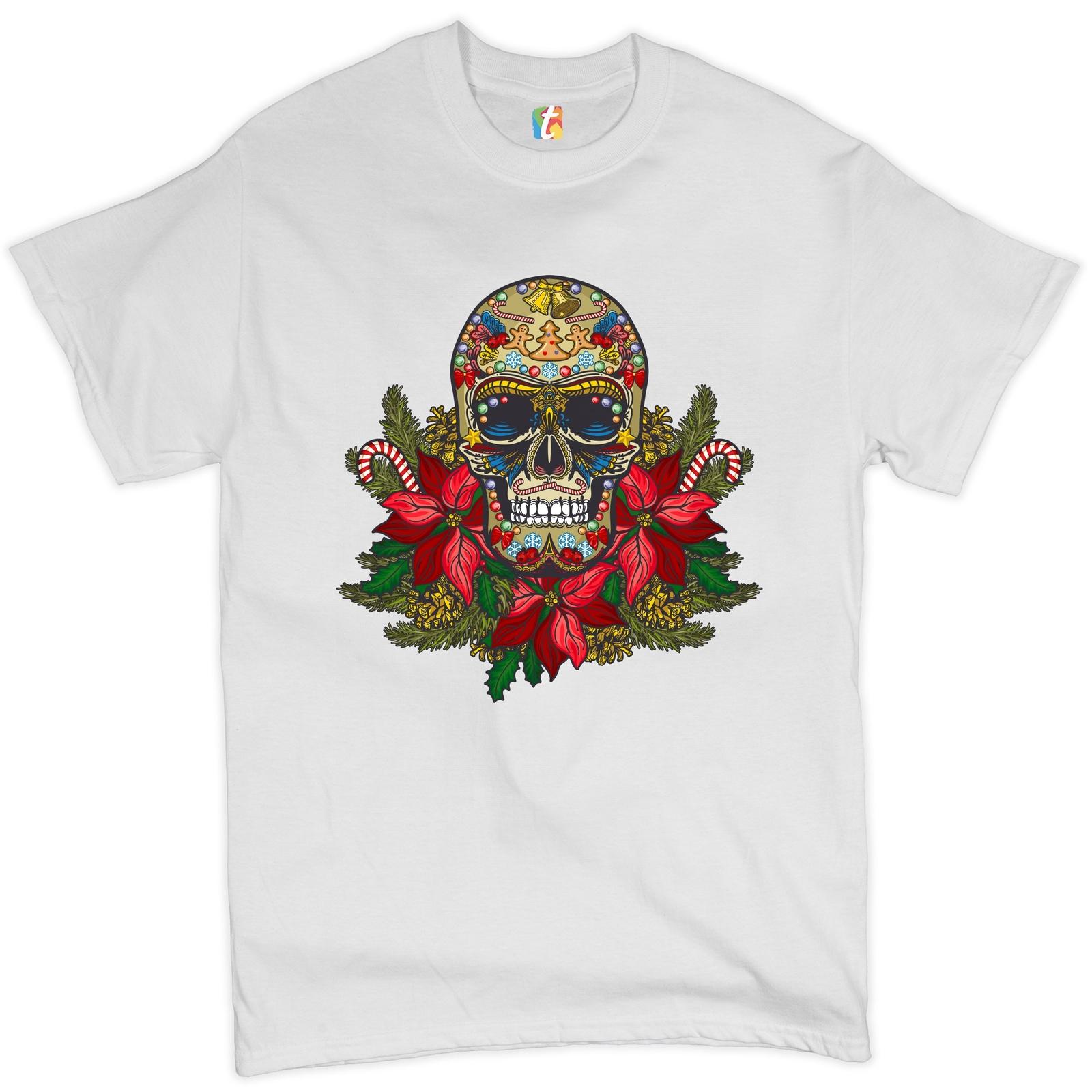 Christmas Calavera T-shirt Sugar Skull Holiday Spirit Mistletoe Men s Tee S