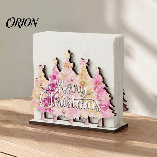 Romantic Festive Home Decor Wooden Christmas Napkin Holder, Gnome/Christmas Tree/Snowman Shape, Pink Paper Stand Stable Organizer for Holiday