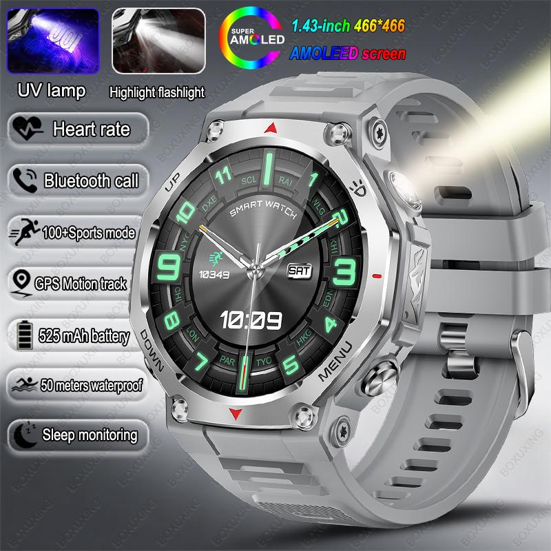 

New T-REX3 GPS trajectory Smart Watch Men Flashlight 5ATM Waterproof Fitness Trackr BT call 525mAh Battery Smartwatch IPX8-5ATM