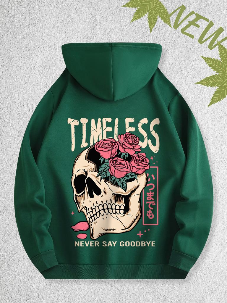 The 2025 Autumn New Men's Casual Hooded Shirt Features a Retro Print of Skull and Rose Patterns On Eco-friendly Fabric