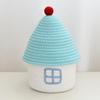Cartoon House Shape Cotton Rope Woven Storage Basket With Lid Large Capacity Cute Bedroom Storage Toy Baskets Dustproof Storages