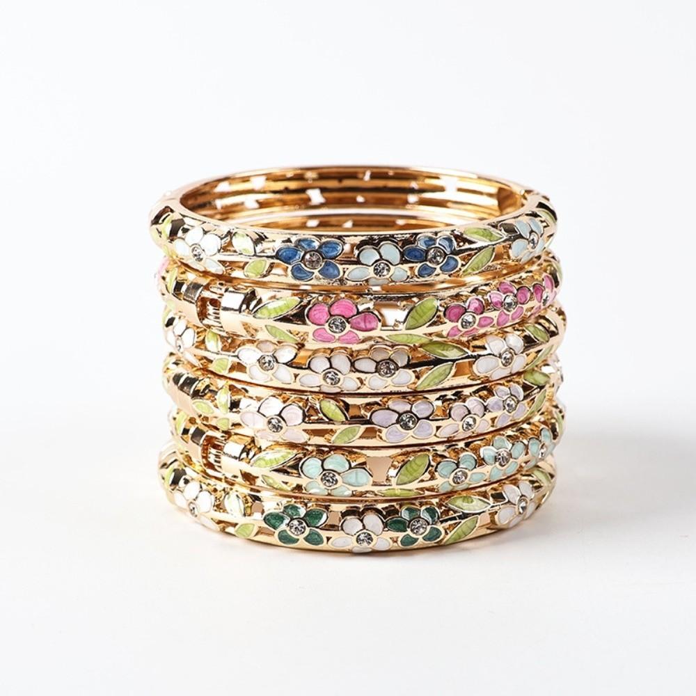 Colorful Flower Bangle Crystal Women's Hand Bracelet Vintage Cloisonne Bangle Ladies