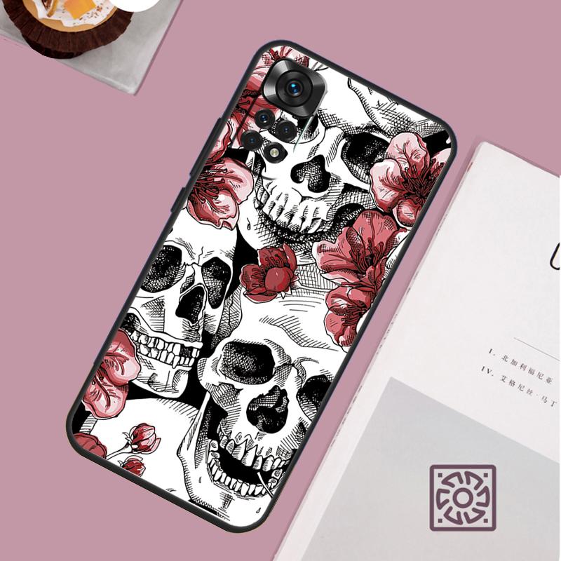 

Чехол с готическим цветочным рисунком и черепом для Xiaomi Redmi Note 14 Pro 13 12 11 10 15 Pro Plus Redmi 15 15C 14C 13C 10C 12C Redmi Note 11 Pro