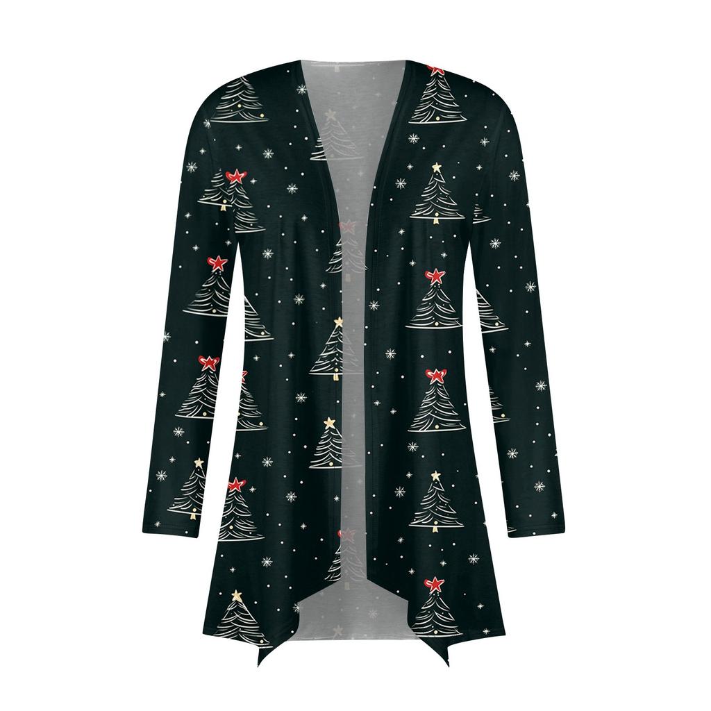 Damenmode Weihnachtsdruck Jacke Langarm Casual Cardigan Mantel
