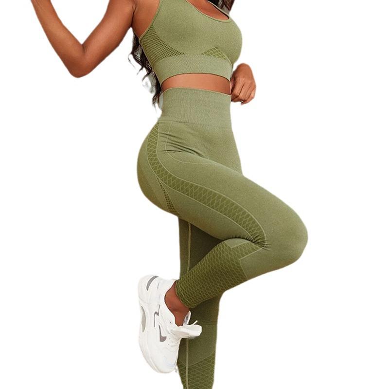 Women's Quick-Dry Shockproof Yoga Set: Ribbed Knit High Elastic Bra & Pants Two-Piece