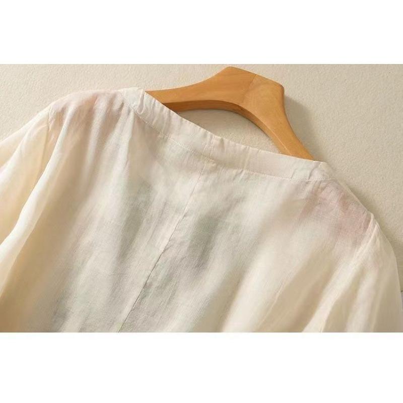 T-shirt a maniche corte in cotone e lino da donna, estiva, larga, ringiovanente, stile occidentale, piccola camicia per la madre, top di temperamento da donna