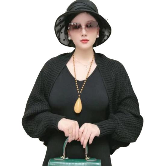 Autumn Winter Knitting Shawl Ribbed Trim Long Sleeve Open Front Shawl Wrap Solid Color Ribbed Trim Cozy Wrap
