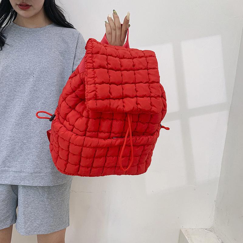 Schoolbag Down backpack Women's new cotton bag Fashion pleated cloud bag Commuter travel Large capacity backpack