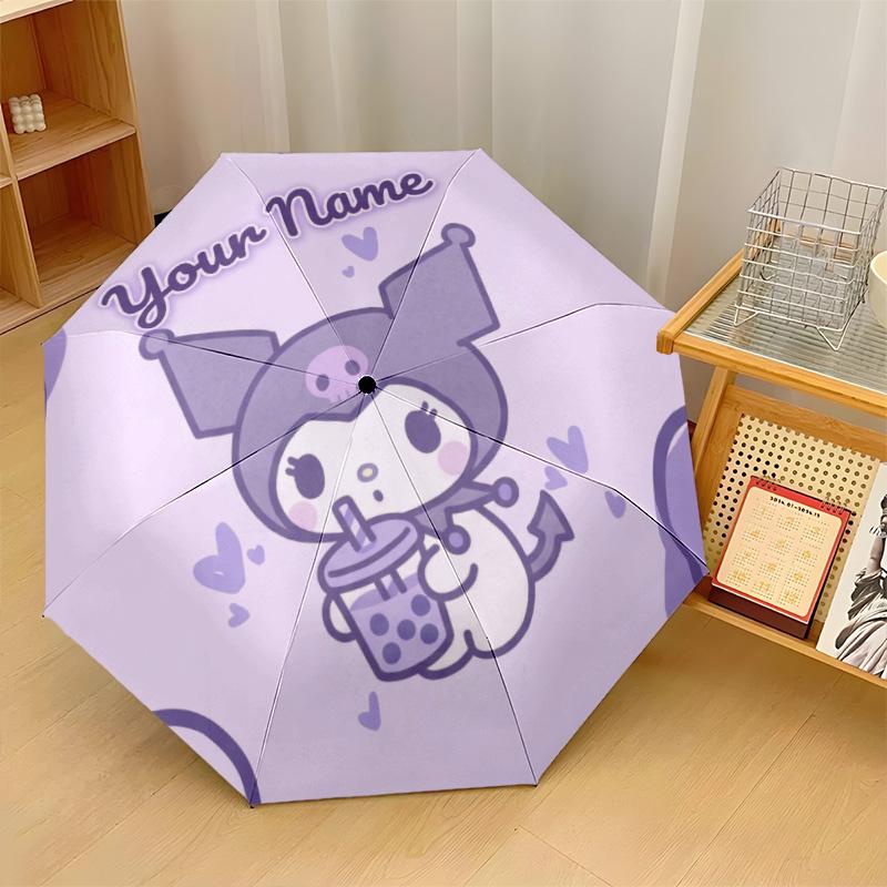 Custom Text Automatic 8 Bone Umbrella, Portable Sun Rain Protection UmbrellaKuromi