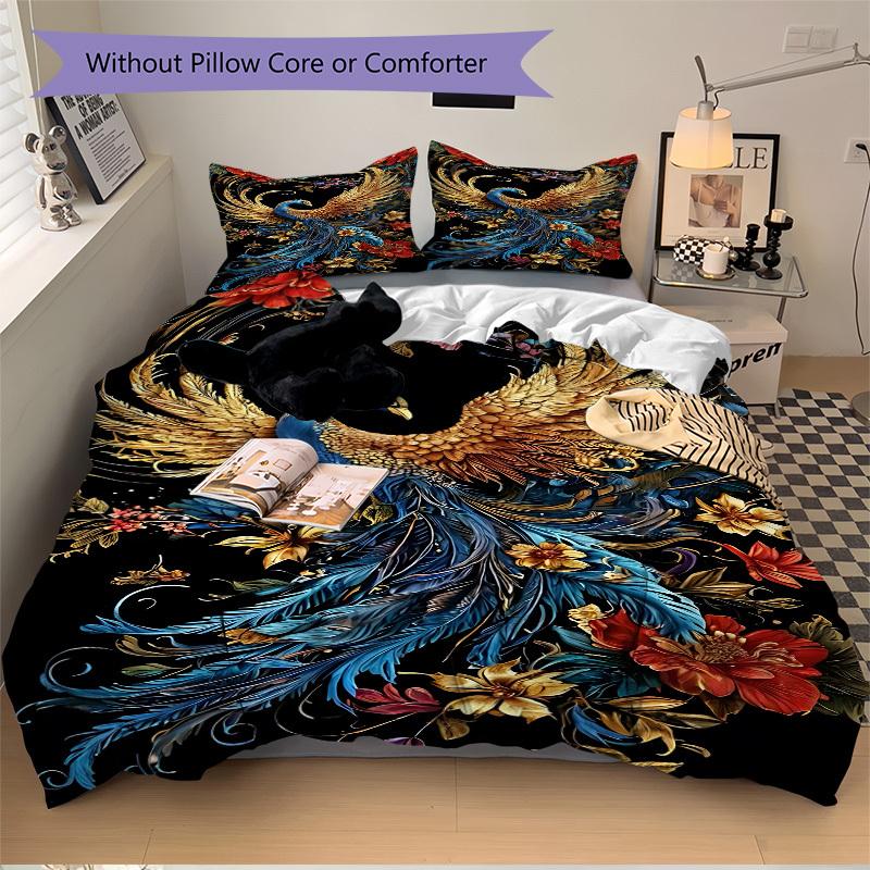 3pcs Phoenix Feather Bedding Set. Soft and Comfortable with No Core Included (1x Duvet Cover + 2x Pillow Covers) yy251009257