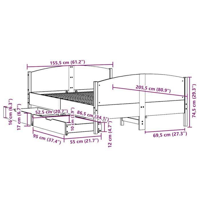 VidaXL Cadre de lit avec tête de lit 150x200 cm bois de pin massif, lit, lit, lit double, meuble de chambre à coucher, 3301785
