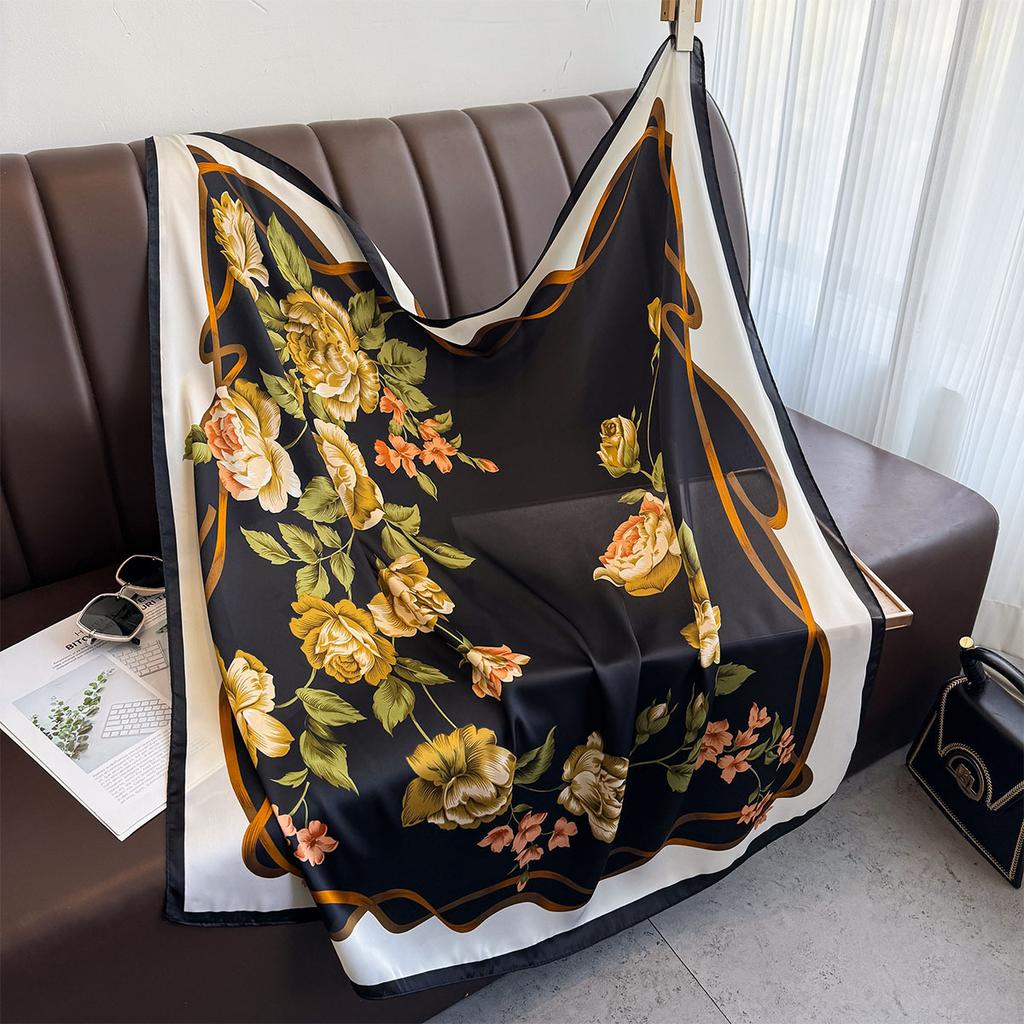 Retro printing spring and summer 91 large square scarf decorative scarf thin sunscreen silk scarf air conditioner shawl neck protection year