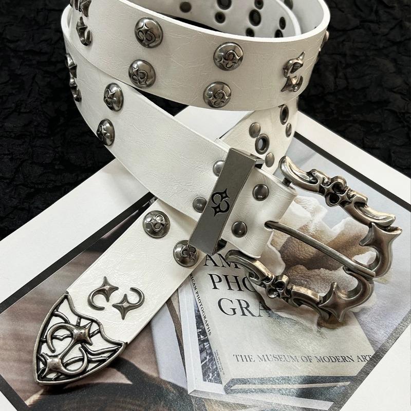 Vintage Studded Buckle Belts Punk Dark Rivet Carved Metal Buckle Belt for Women Men Fashion Waistband Jeans Dress Accessories