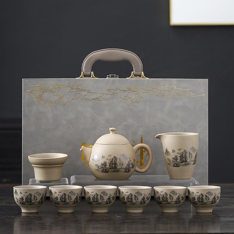 Kung-Fu-Teeset, ein komplettes Set aus grobkeramischer chinesischer High-End-Keramik-Drachenei-Teekanne, Geschenke für Geschäftsveranstaltungen