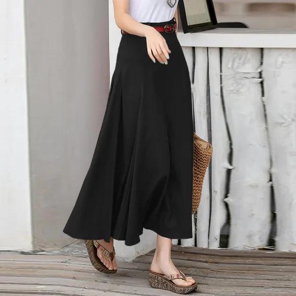 2023 Spring/Autumn High Waist Irregular Hem Midi Skirt - Solid Color, Loose Fit
