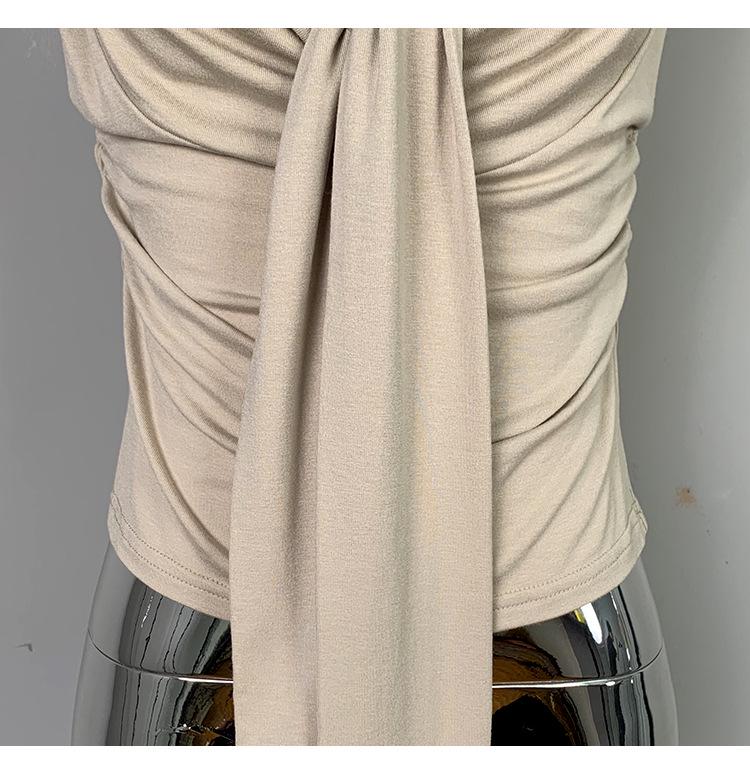 Korean Dongdaemun Pleated Sleeveless Slim-Fit Sash Top for Women