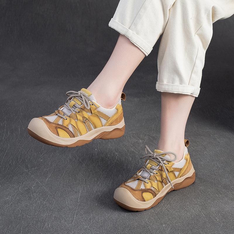 Fashion GKTINOO 2025 Autumn New Breathable Mesh Mixed Colors Sneakers Genuine Leather Lace-up Casual Women's Shoes